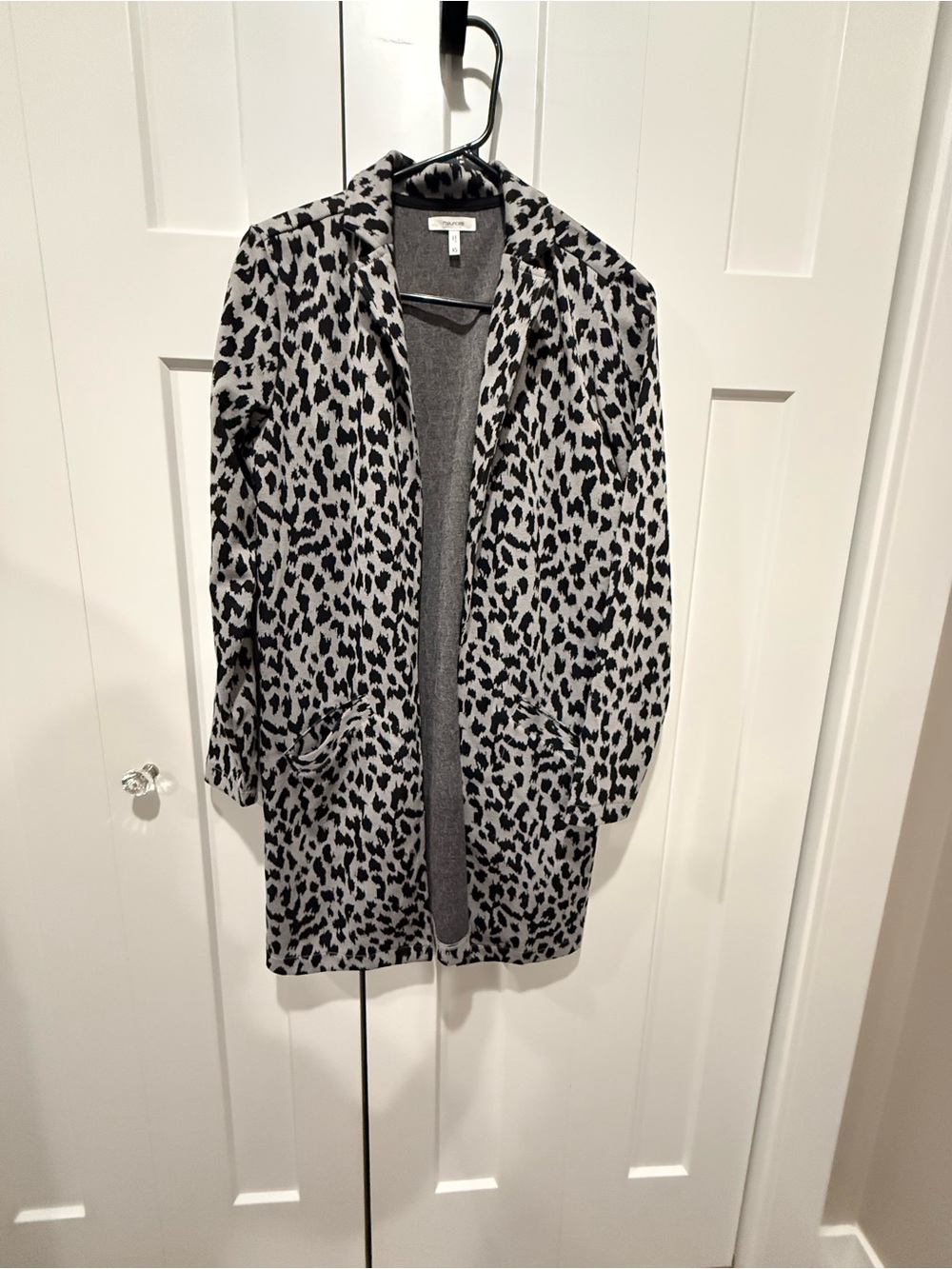 Maurices Black and Gray Leopard Open Cardigan